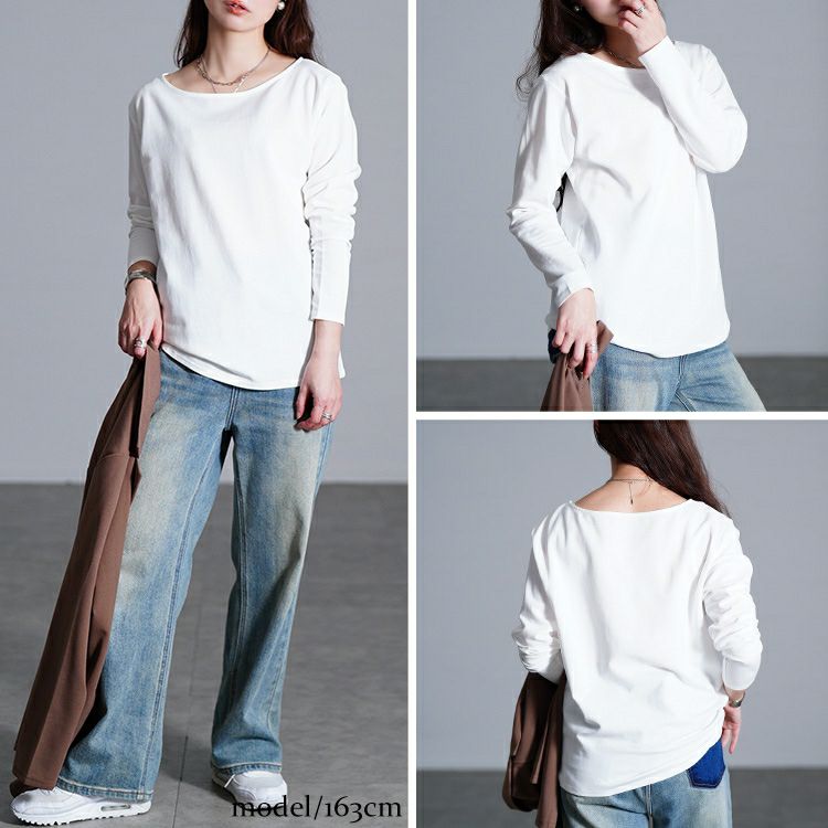 大きいサイズ レディース ワイドラウンドネックロンT