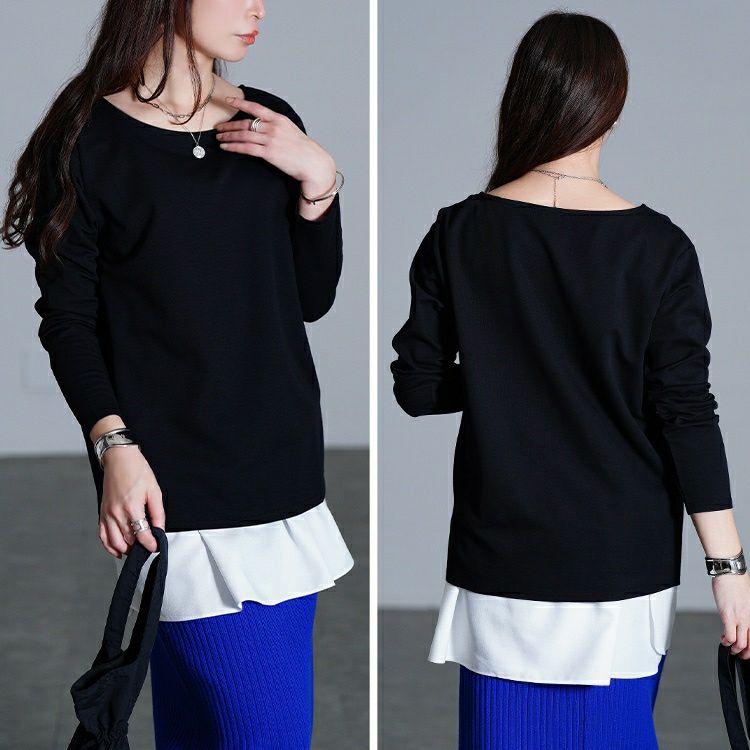 大きいサイズ レディース ワイドラウンドネックロンT