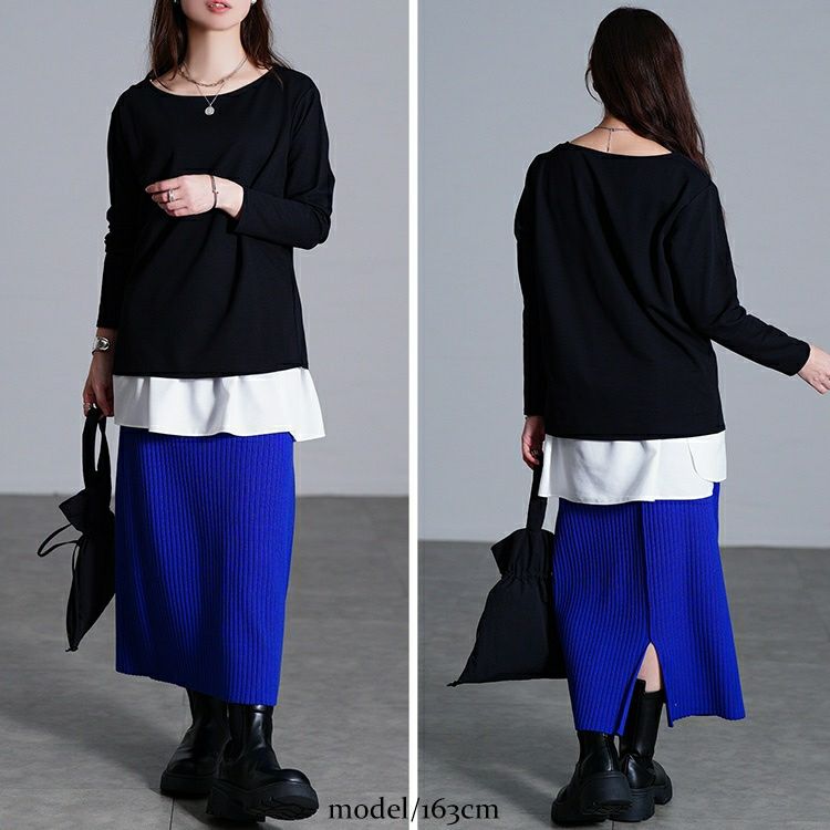 大きいサイズ レディース ワイドラウンドネックロンT