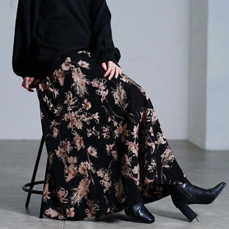 大きいサイズ レディース 花柄マキシフレアスカート
