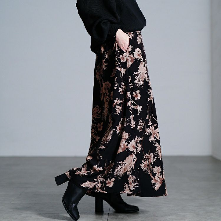 大きいサイズ レディース 花柄マキシフレアスカート