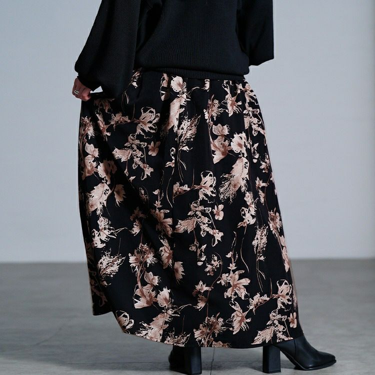 大きいサイズ レディース 花柄マキシフレアスカート