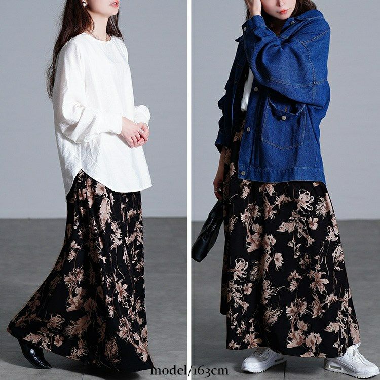 大きいサイズ レディース 花柄マキシフレアスカート