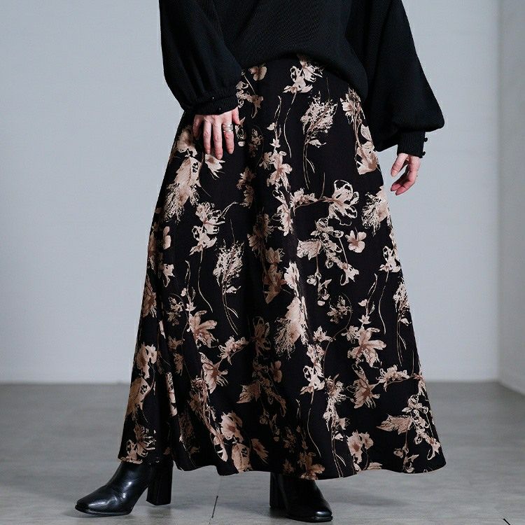 大きいサイズ レディース 花柄マキシフレアスカート