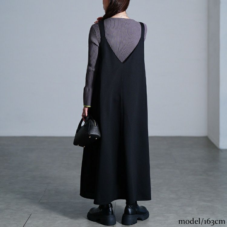 大きいサイズ レディース 肩ベルトフレアジャンパースカート