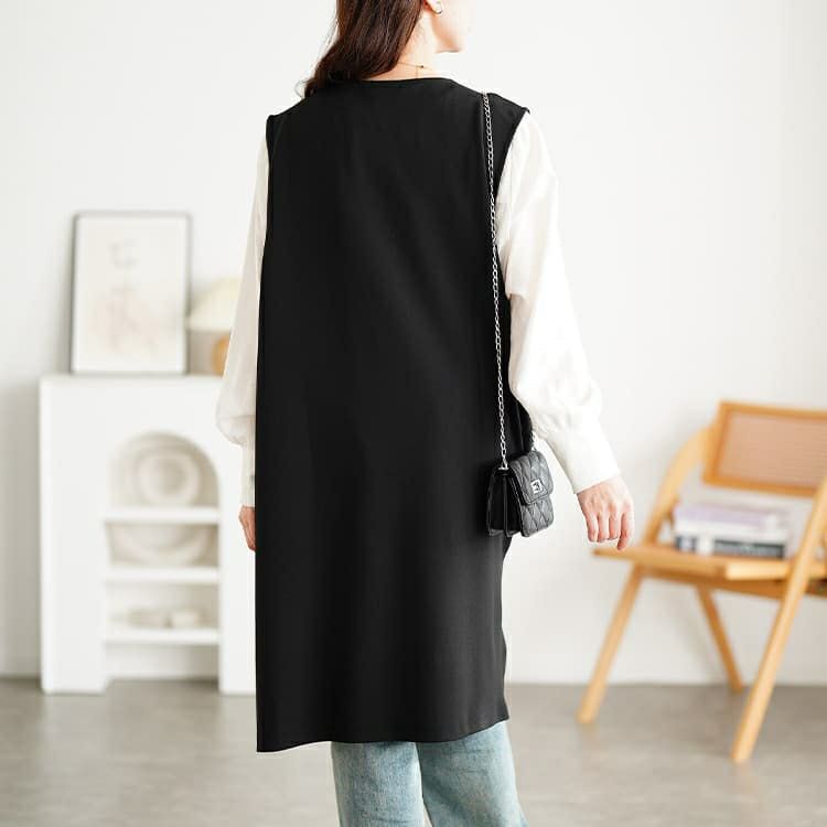 大きいサイズ レディース サイドスリットポケット付きロングジレ mncut