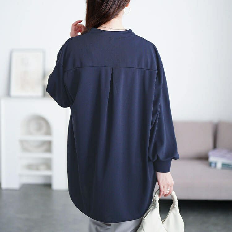 大きいサイズ レディース Vネックパール付き胸タックプルオーバー