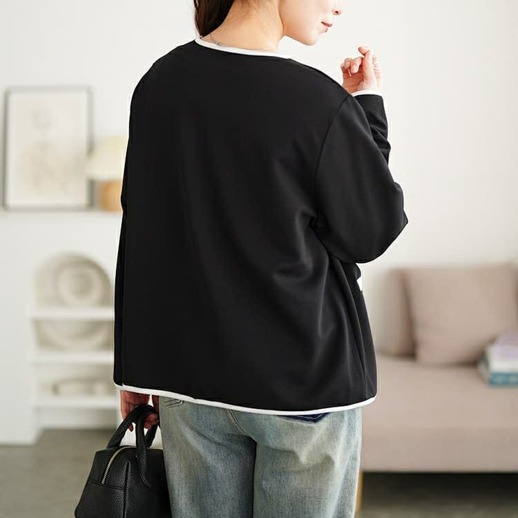 大きいサイズ レディース 配色パイピングノーカラージャケット mncut