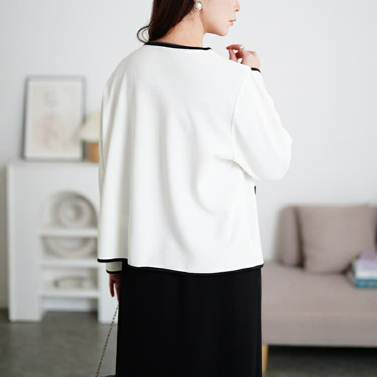 大きいサイズ レディース 配色パイピングノーカラージャケット mncut