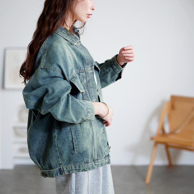 大きいサイズ レディース オーバーサイズダメージデニムジャケット