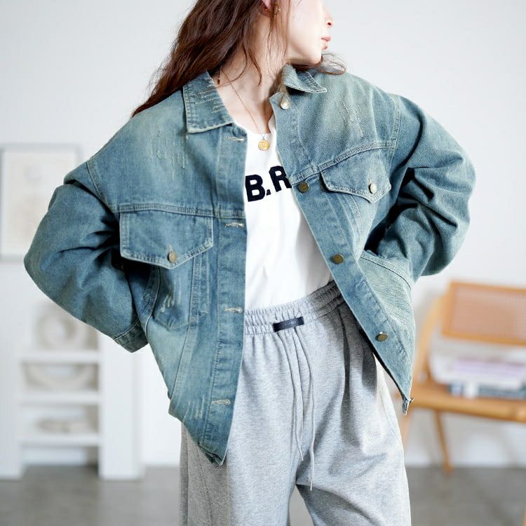 大きいサイズ レディース オーバーサイズダメージデニムジャケット