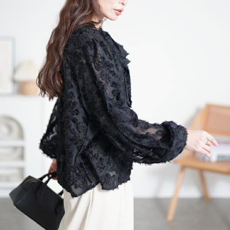 大きいサイズ レディース ボウタイ付きシアージャガードブラウス