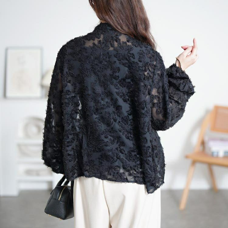 大きいサイズ レディース ボウタイ付きシアージャガードブラウス