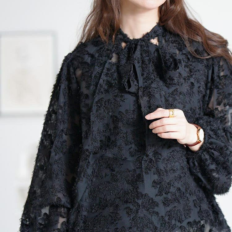 大きいサイズ レディース ボウタイ付きシアージャガードブラウス