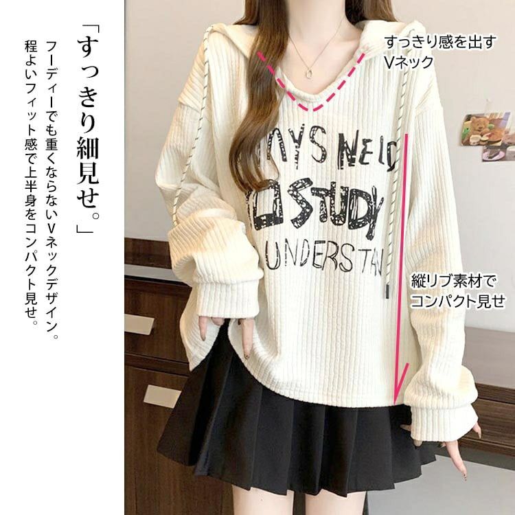 大きいサイズ レディース ロゴVネックリブパーカー