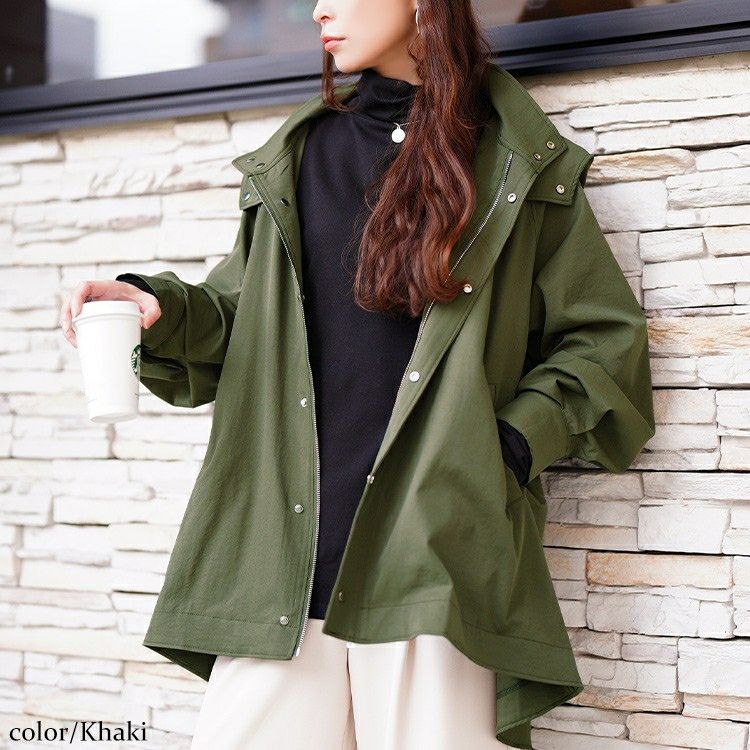 大きいサイズ レディース スタンドカラーフレアマウンテンパーカー