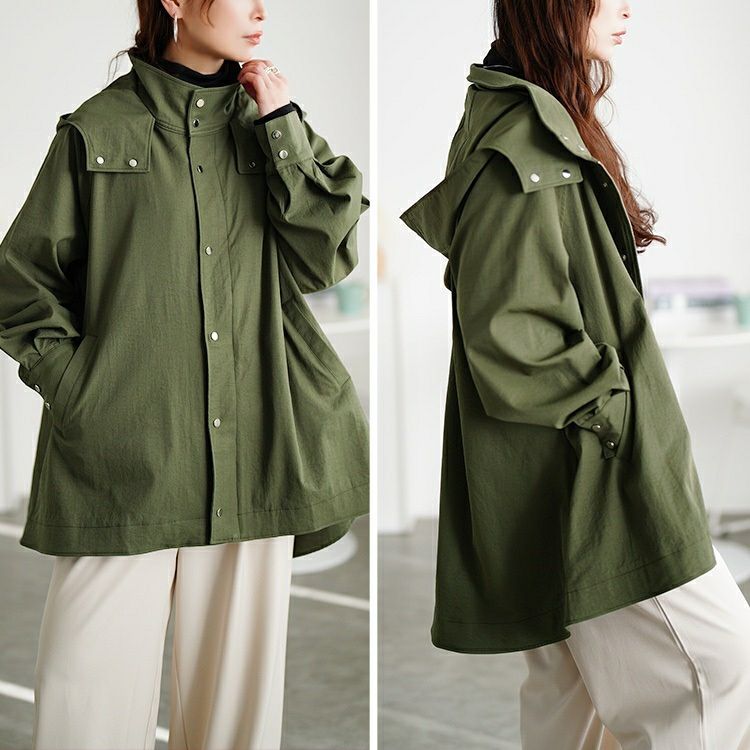 大きいサイズ レディース スタンドカラーフレアマウンテンパーカー