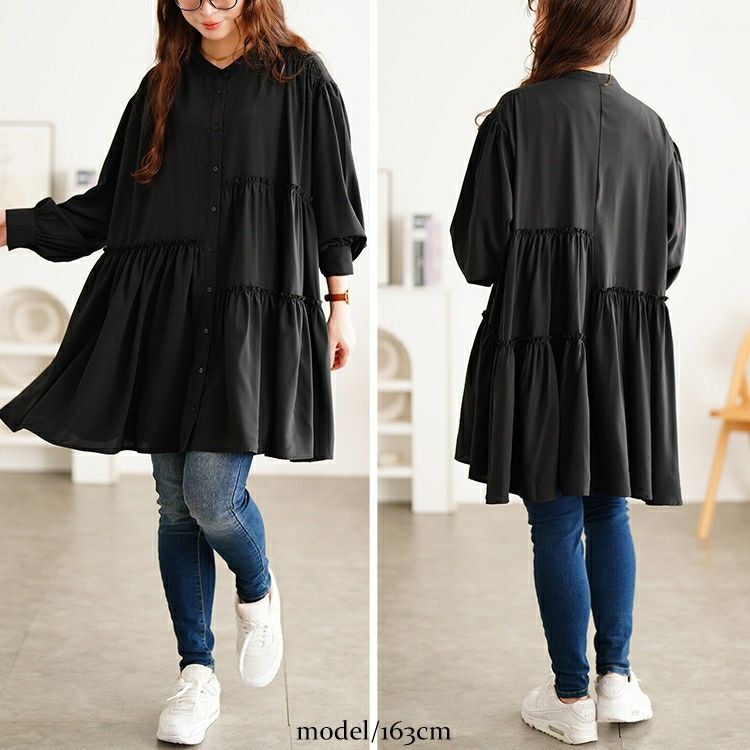 大きいサイズ レディース アシンメトリーティアードチュニック fem-622