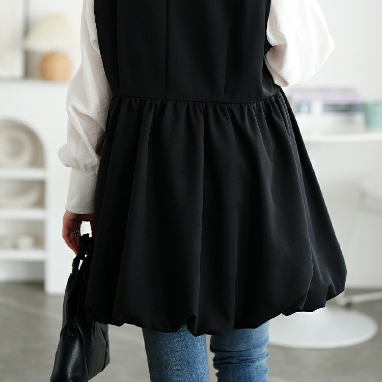 大きいサイズ レディース パールボタンバルーンペプラムベスト