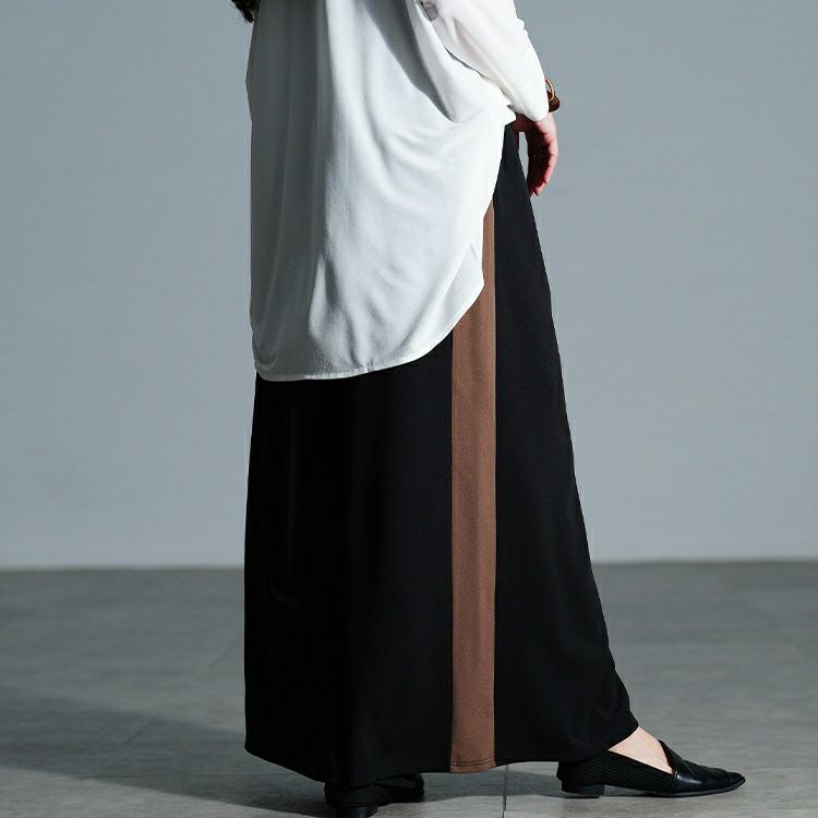 大きいサイズ レディース 配色ラインワイドフレアパンツ