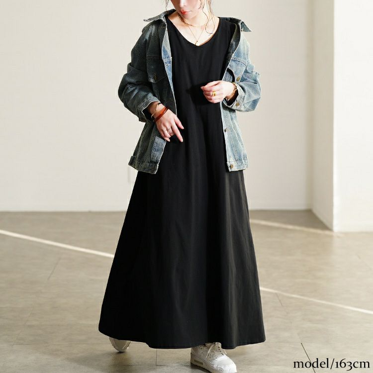 大きいサイズ レディース Vネックボリューム袖フレアワンピース