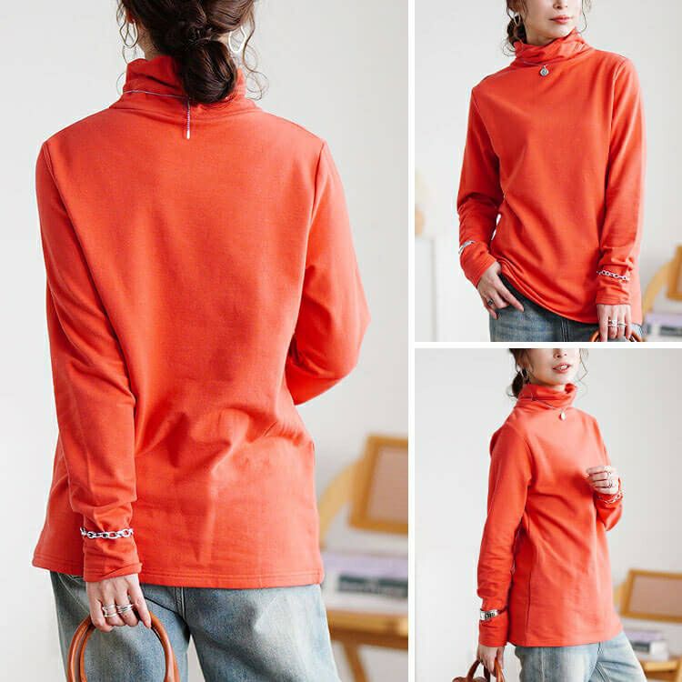 大きいサイズ レディース 裏起毛＆保温＆静電気防止タートルネックロンT