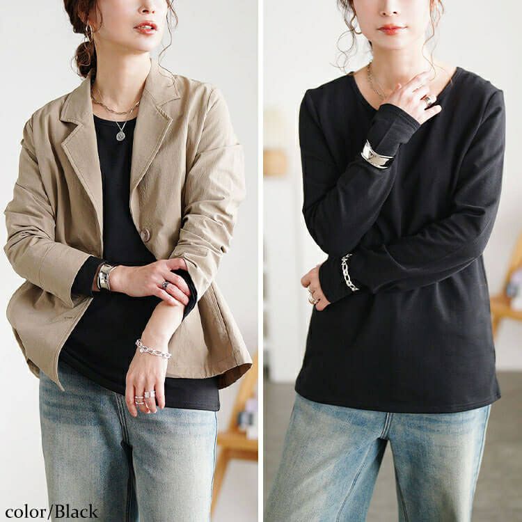 大きいサイズ レディース 裏起毛＆保温＆静電気防止クルーネックロンT