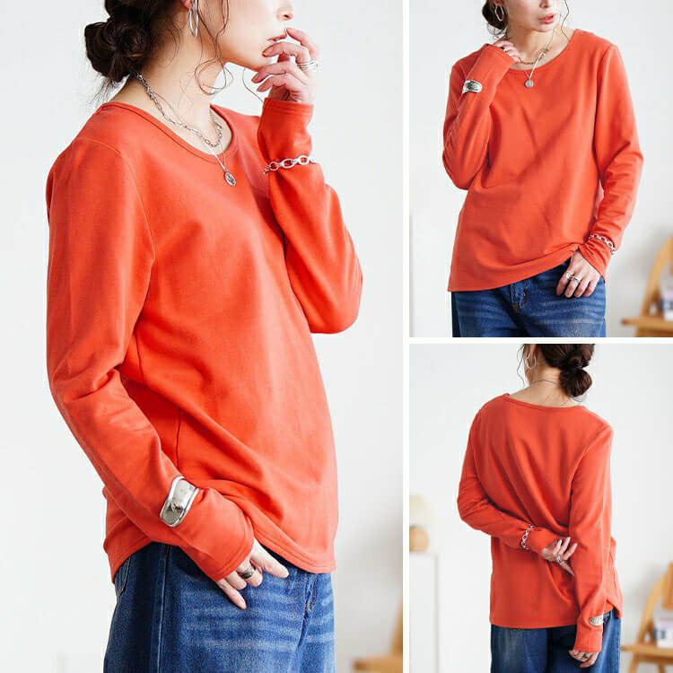 大きいサイズ レディース 裏起毛＆保温＆静電気防止クルーネックロンT