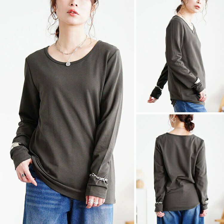 大きいサイズ レディース 裏起毛＆保温＆静電気防止クルーネックロンT