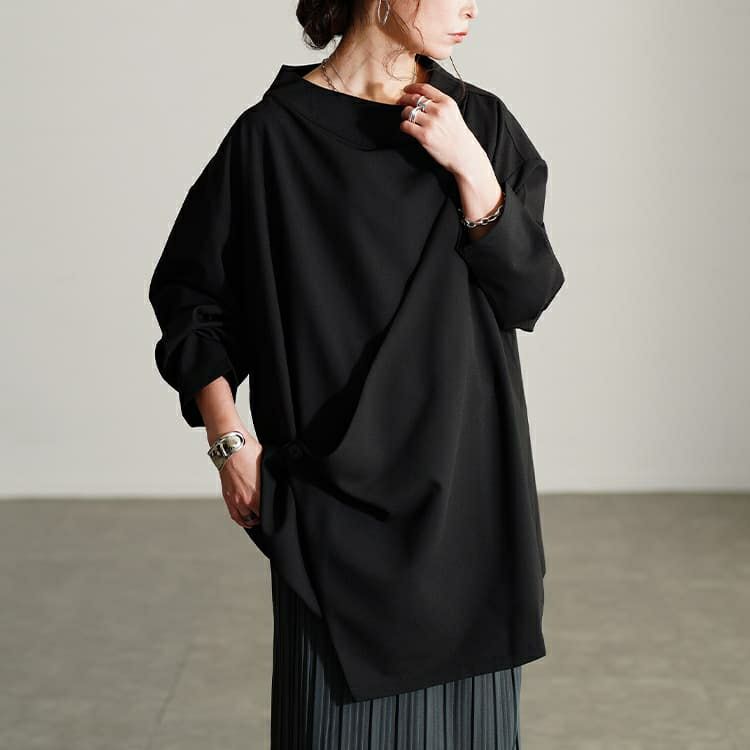 大きいサイズ レディース ボトルネックアシンメトリーチュニック
