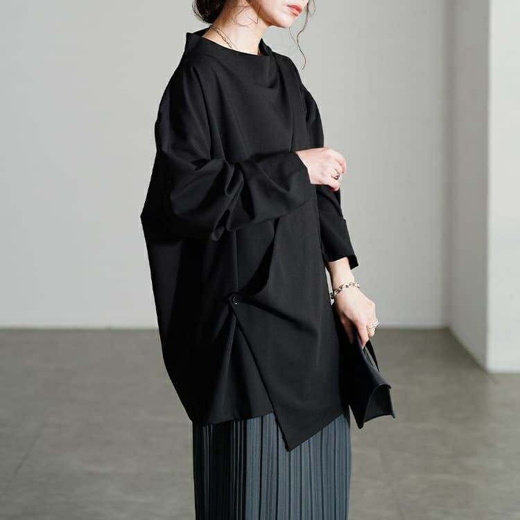 大きいサイズ レディース ボトルネックアシンメトリーチュニック