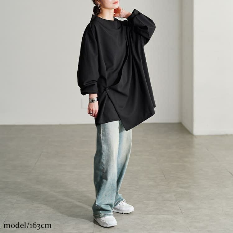 大きいサイズ レディース ボトルネックアシンメトリーチュニック