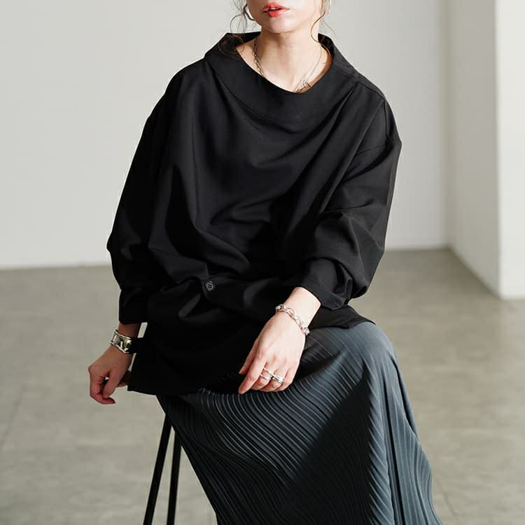 大きいサイズ レディース ボトルネックアシンメトリーチュニック sw