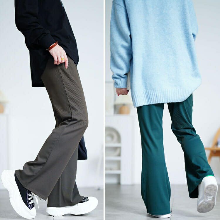 大きいサイズ レディース ストレッチテレコフレアパンツ