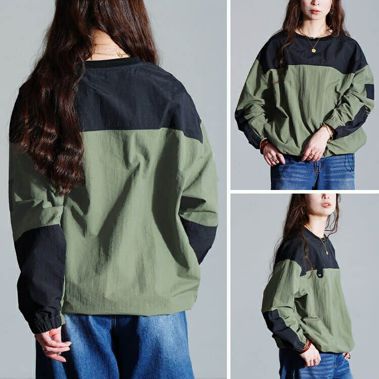 大きいサイズ レディース 撥水裾ドロストバイカラープルオーバー
