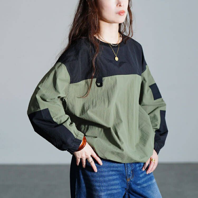 大きいサイズ レディース 撥水裾ドロストバイカラープルオーバー