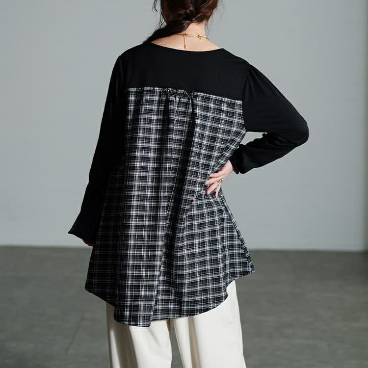 大きいサイズ レディース チェック柄切り替えチュニック