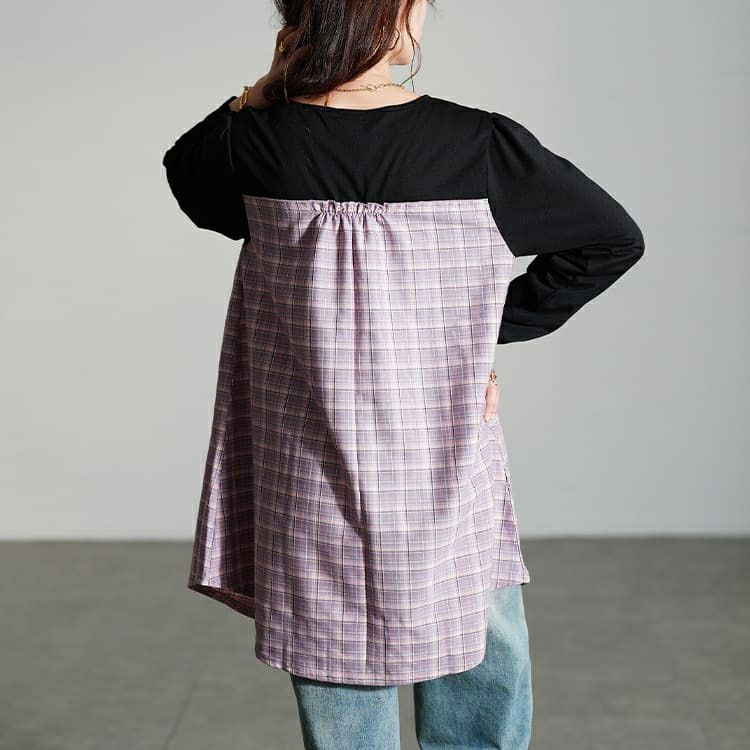 大きいサイズ レディース チェック柄切り替えチュニック