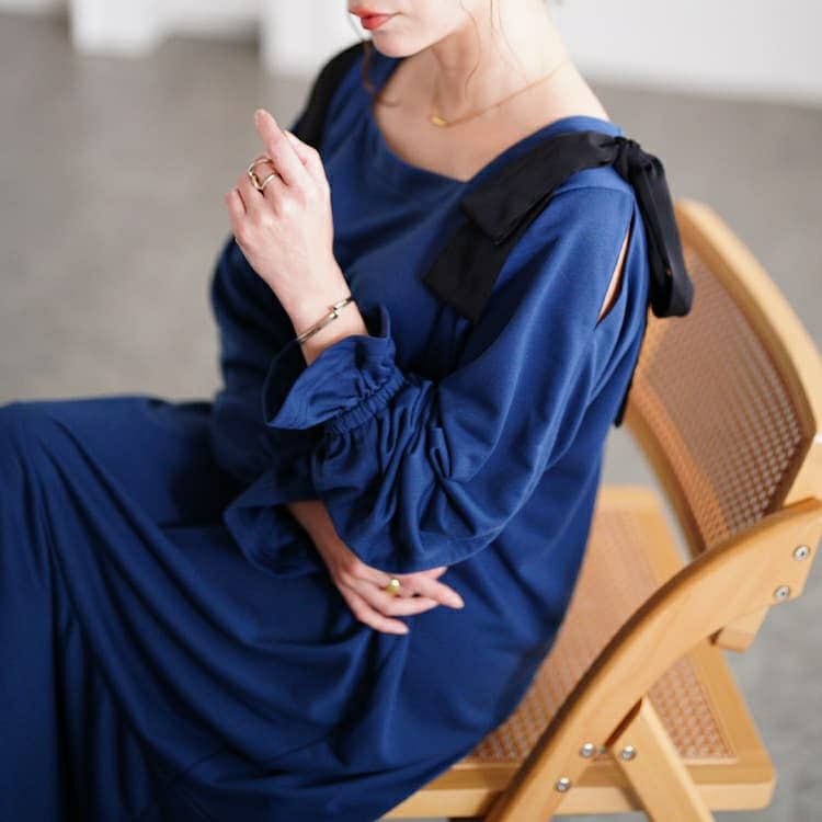 大きいサイズ レディース 肩リボンキャンディ袖マーメイドワンピース