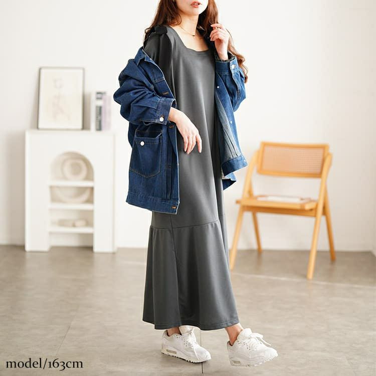 大きいサイズ レディース 肩リボンキャンディ袖マーメイドワンピース