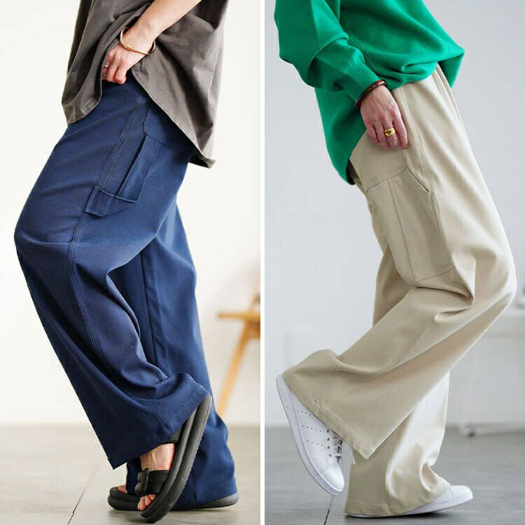 大きいサイズ レディース ストレッチツイルワイドペインターパンツ