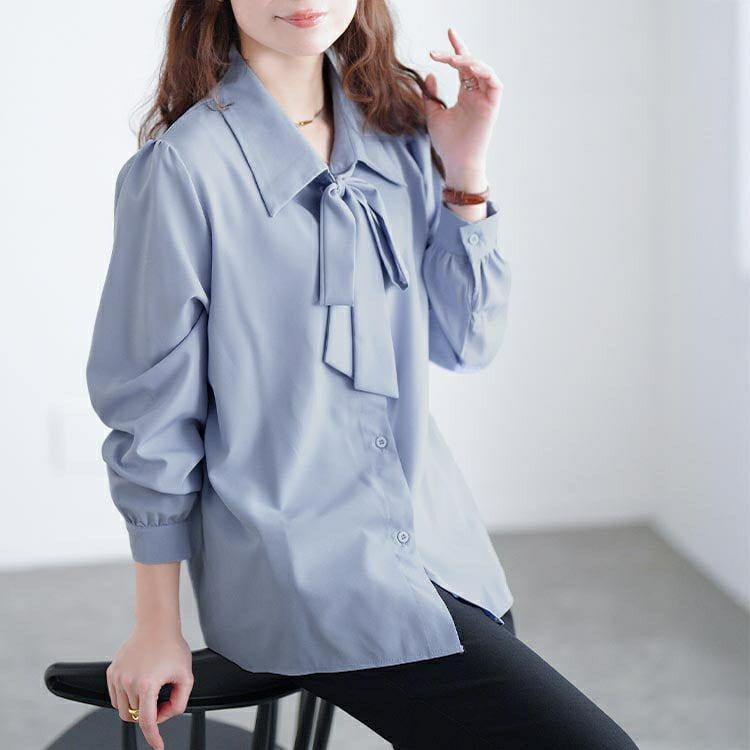 大きいサイズ レディース レギュラーカラーボウタイブラウス