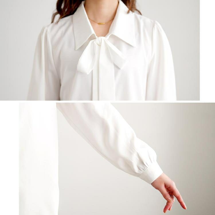 大きいサイズ レディース レギュラーカラーボウタイブラウス