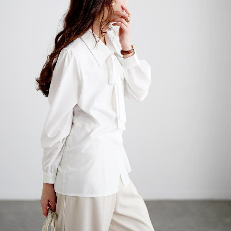 大きいサイズ レディース レギュラーカラーボウタイブラウス