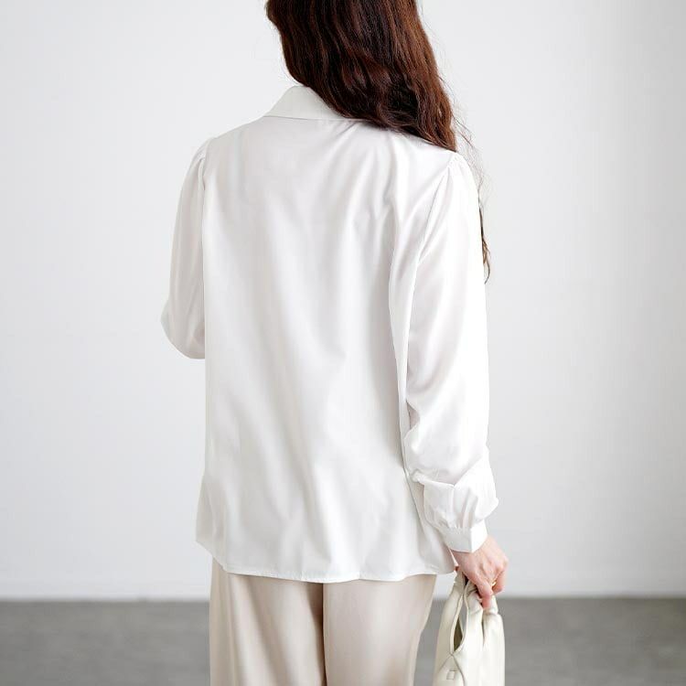 大きいサイズ レディース レギュラーカラーボウタイブラウス