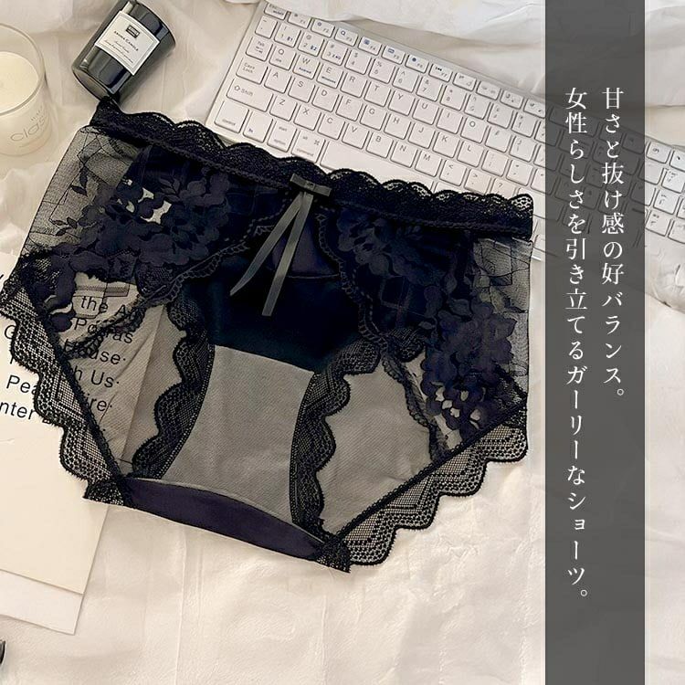 大きいサイズ レディース 花柄カットレースシアーショーツ