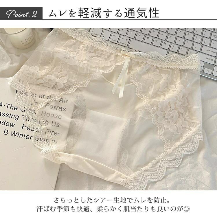 大きいサイズ レディース 花柄カットレースシアーショーツ