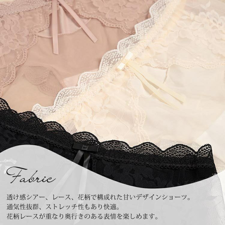 大きいサイズ レディース 花柄カットレースシアーショーツ