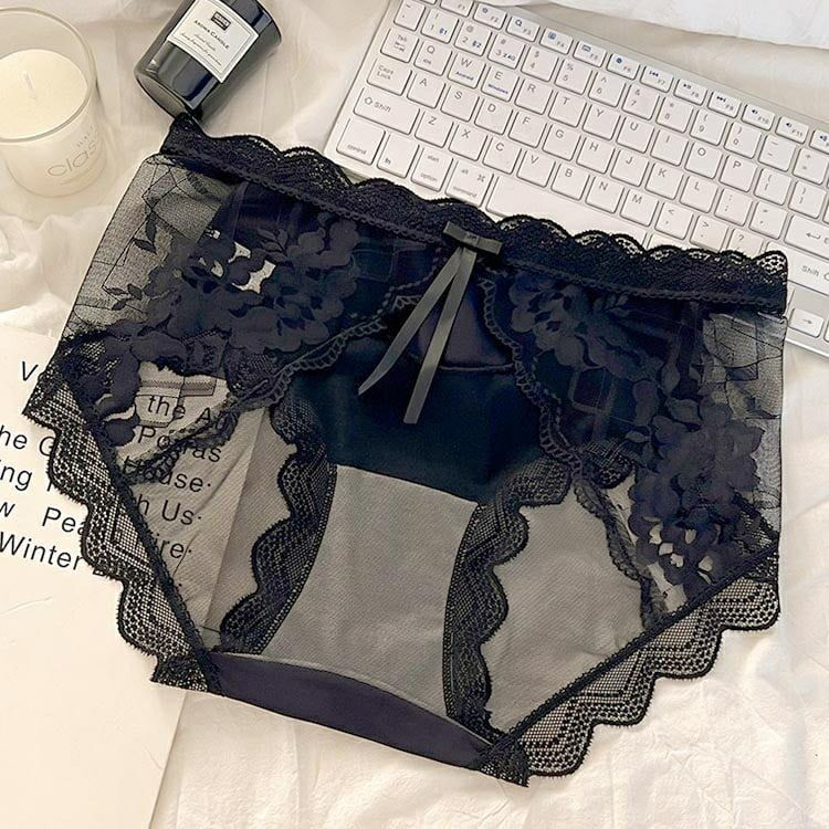 大きいサイズ レディース 花柄カットレースシアーショーツ