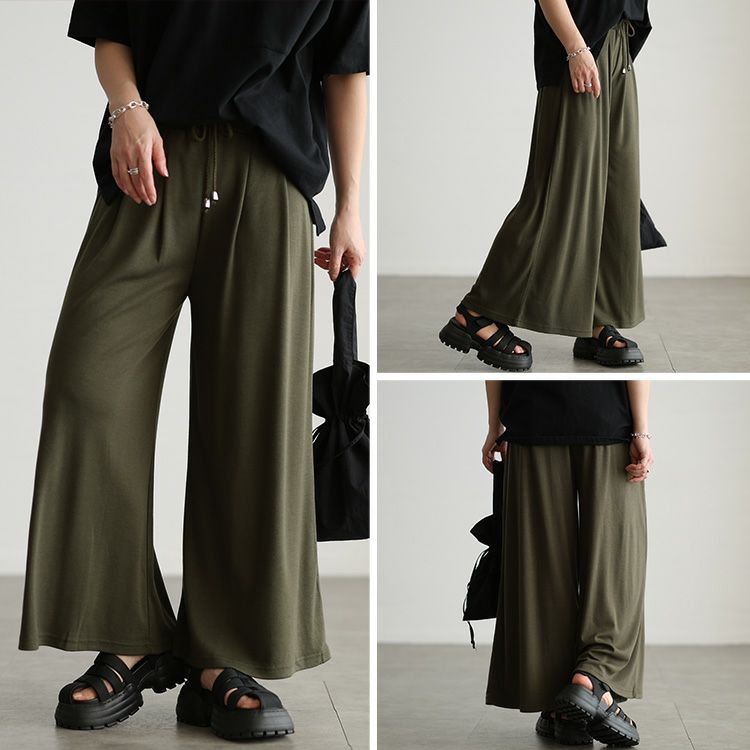 大きいサイズ レディース ウエストタックワイドフレアパンツ